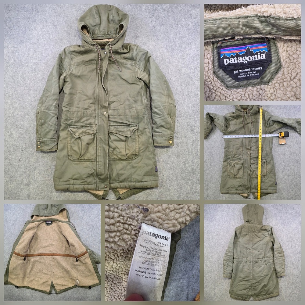 Patagonia Insulated Prairie Dawn Coat Womens XS Green Sherpa Lined Hooded Jacket